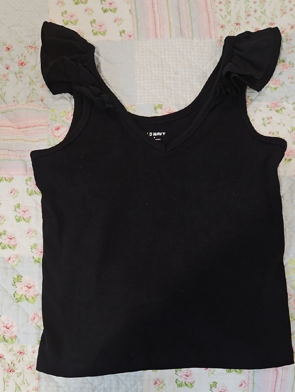 Old Navy Black Ruffle Sleeve V-Neck Tank